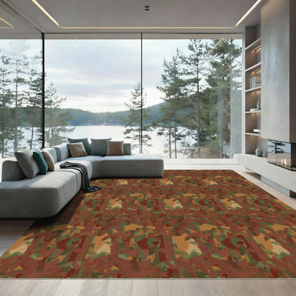 Earthy Camouflage Abstract Shapes Rug
