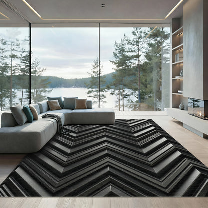Dark Gray Chevron Geometric Layers Rug