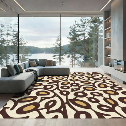 Dark Brown Beige Organic Amorphous Shapes Rug