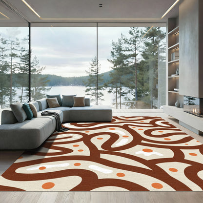 Earthy Abstract Swirl Curvy Dots Rug