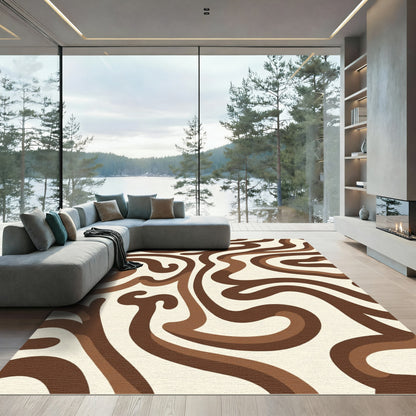 Brown Cream Swirl Fluidic Abstract Rug