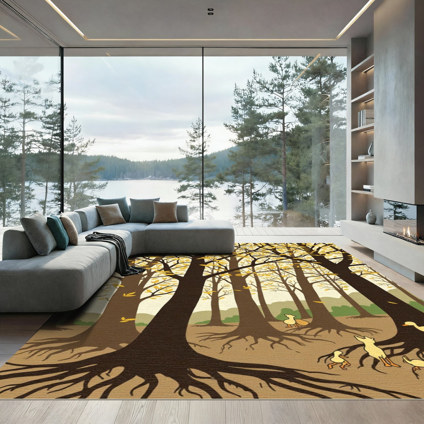 Fall Forest Scene with Animals Rug