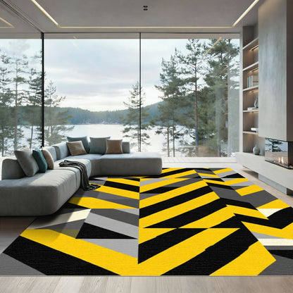 Bold Yellow Black Gray Geometric Rug