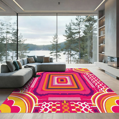 Vibrant Pink Octagon Concentric Medallion Rug