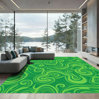 Emerald Green Swirl Abstract Rug