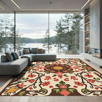 Red Brown Floral Vine Medallion Rug
