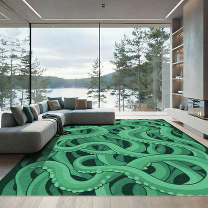 Deep Emerald Tentacle Swirl Rug