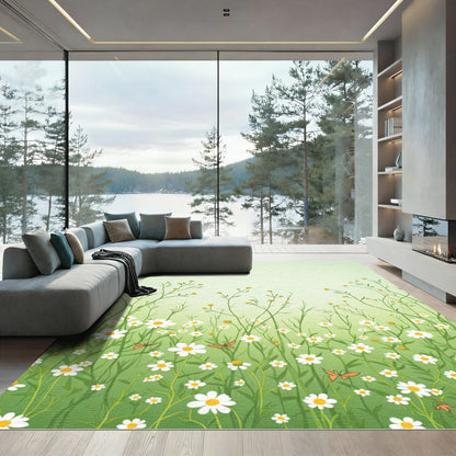 Spring Meadow Daisy Butterfly Garden Rug