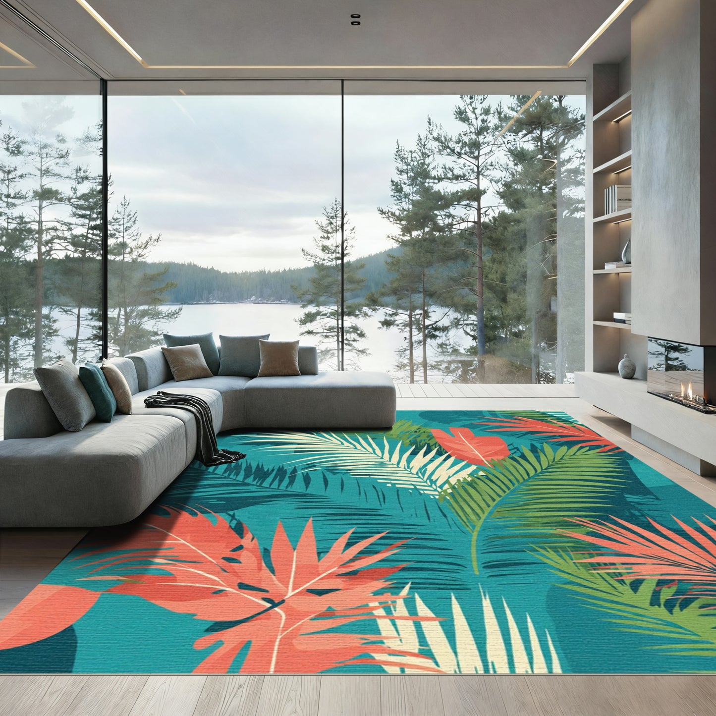 Tropical Leaf Paradise Collage Rug