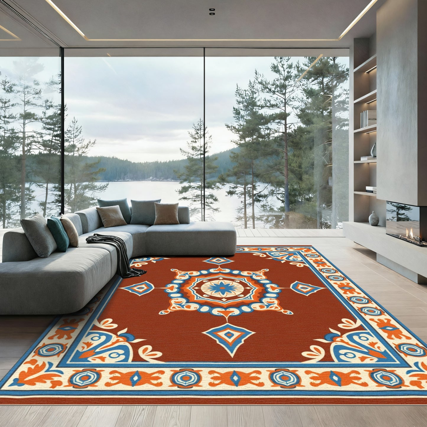 Vibrant Geometric Medallion Terracotta Rug