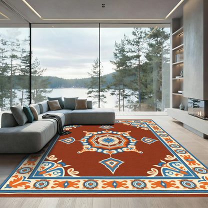 Vibrant Geometric Medallion Terracotta Rug