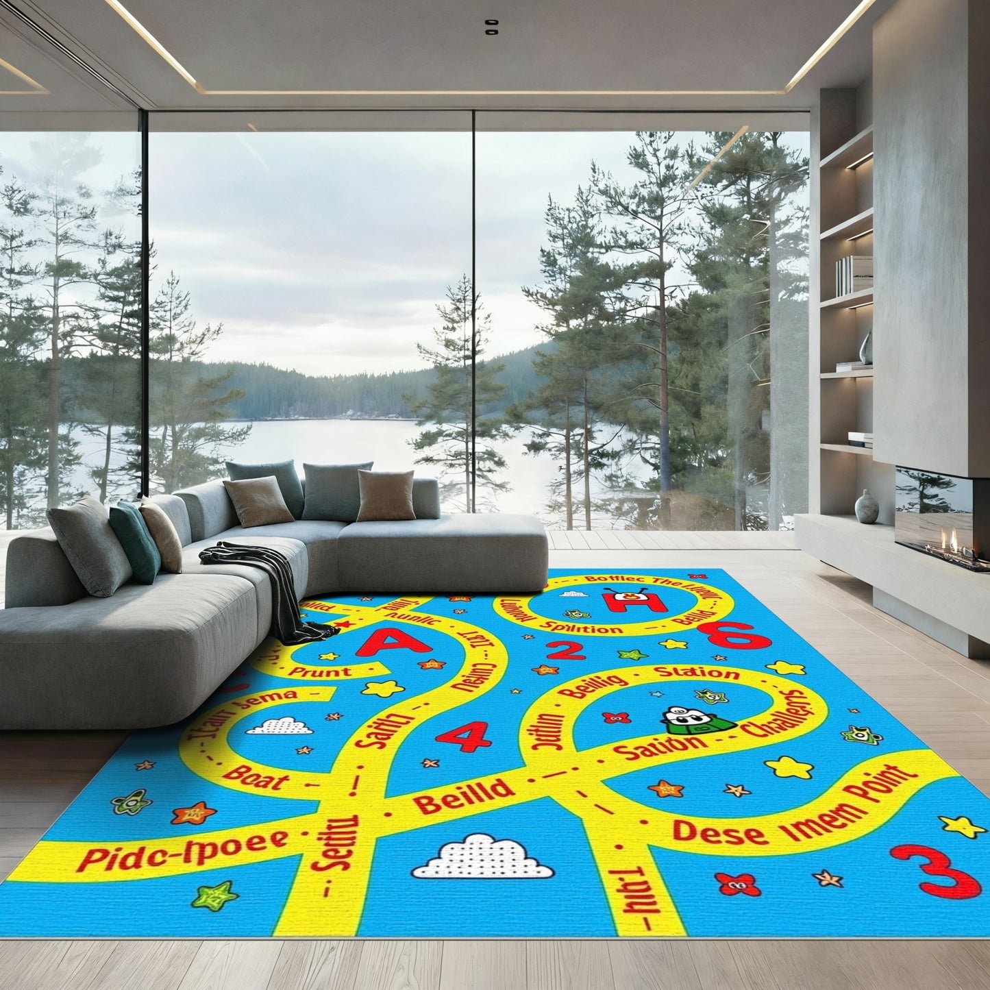 Alphabet Numbers Road Course Rug
