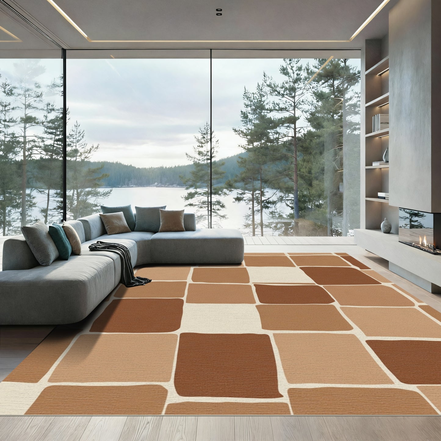 Earthy Brown Tones Square Mosaic Rug