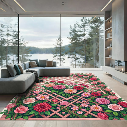Rose Garden Trellis Floral Bloom Rug