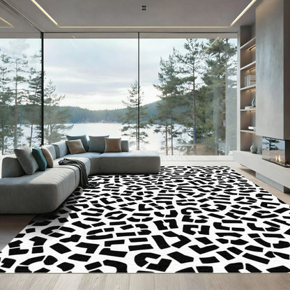 Chic Black White Animal Print Rug