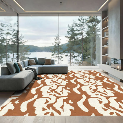 Terracotta Cream Abstract Animal Hide Rug