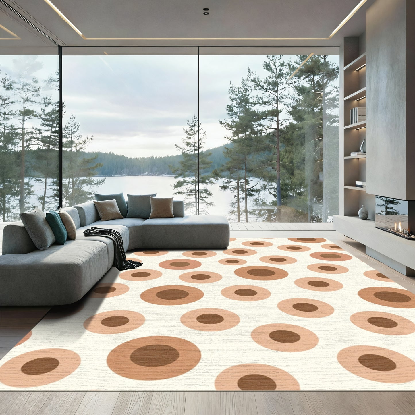 Warm Neutral Tone Abstract Circles Rug