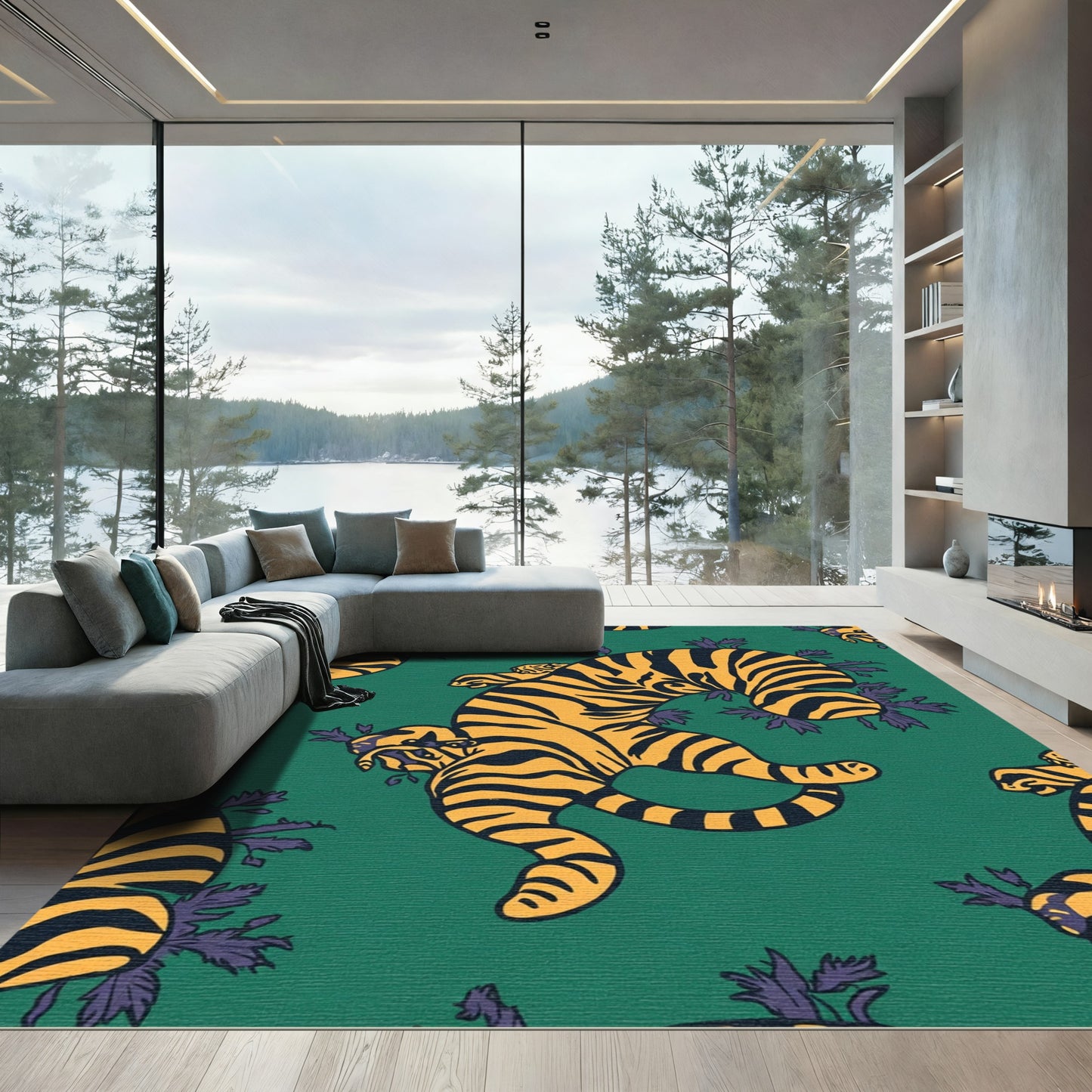 Bold Amber Tiger Emerald Foliage Rug
