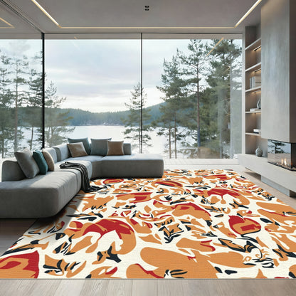 Orange Red Leaf Abstract Composition Rug