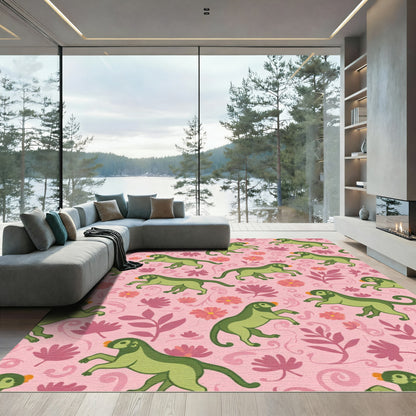 Playful Green Monkey Floral Swirl Rug