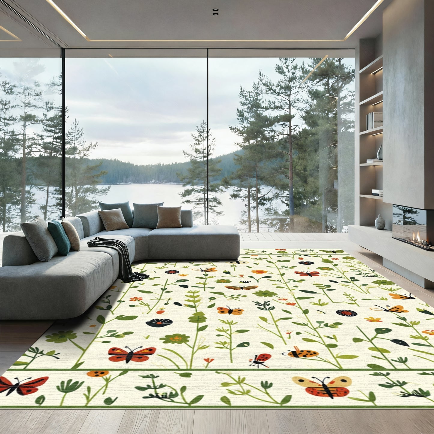 Whimsical Butterfly Garden Print Rug