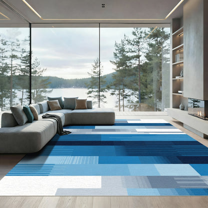 Azure Blues Geometric Blocks Rug