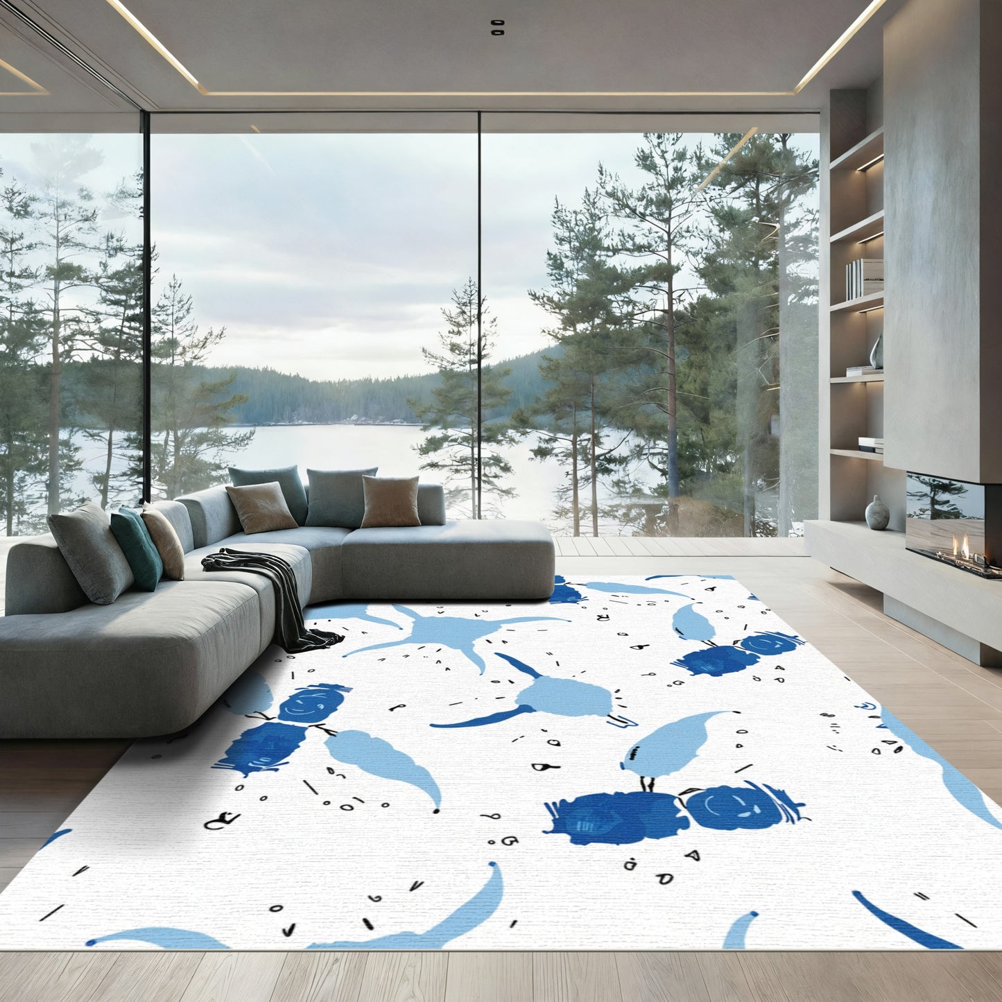 Whimsical Blue Blobs Scattered Spots Rug