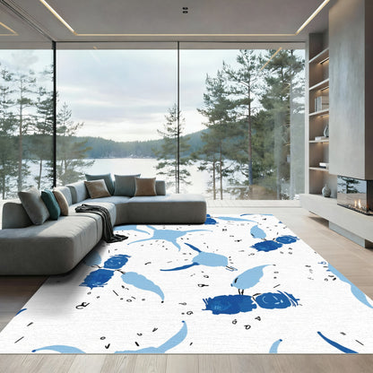 Whimsical Blue Blobs Scattered Spots Rug