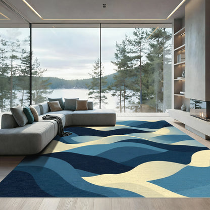 Deep Blue Gradient Wavy Landscape Rug