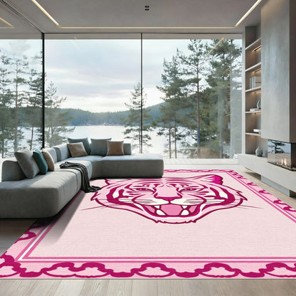 Pink Tiger Face With Decorative Border Rug