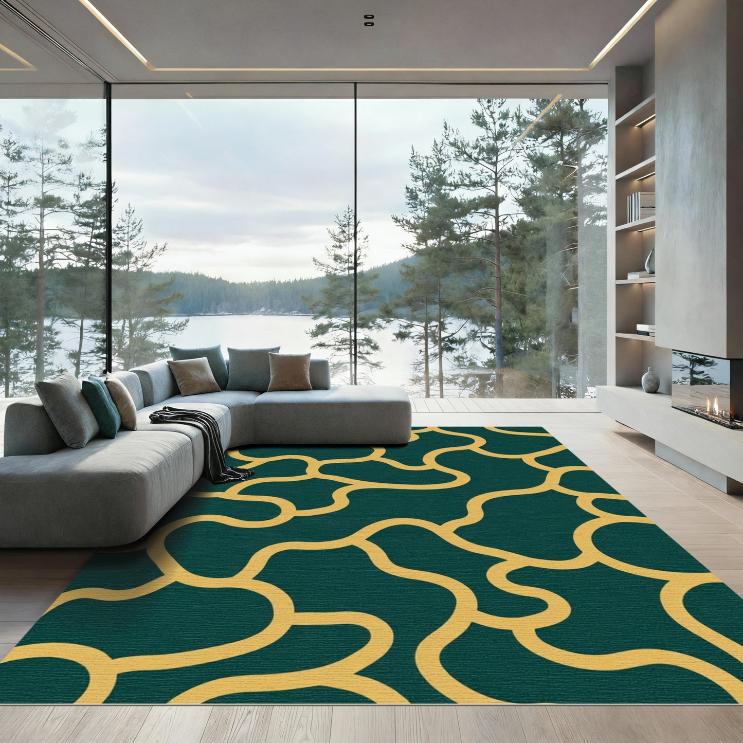 Deep Teal Organic Flow Rug