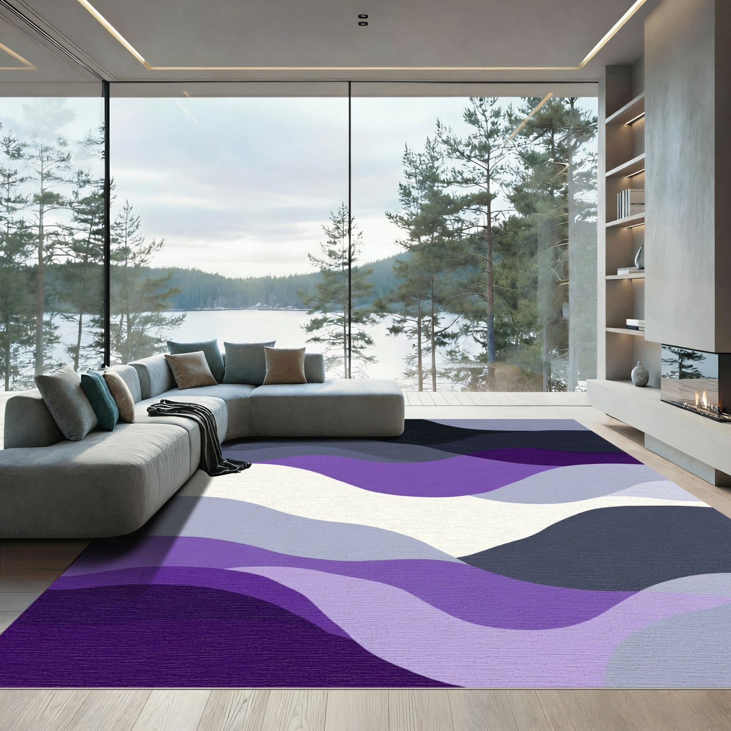 Modern Purple Abstract Wave Rug