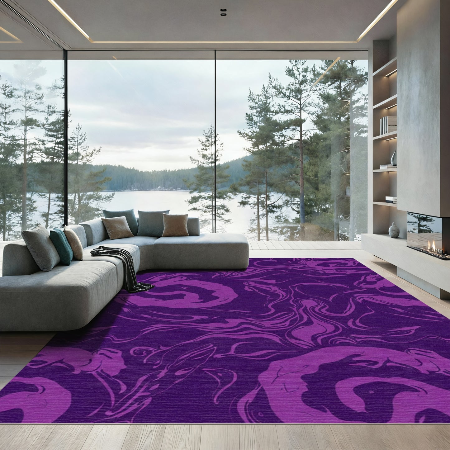 Deep Plum Marble Swirl Rug