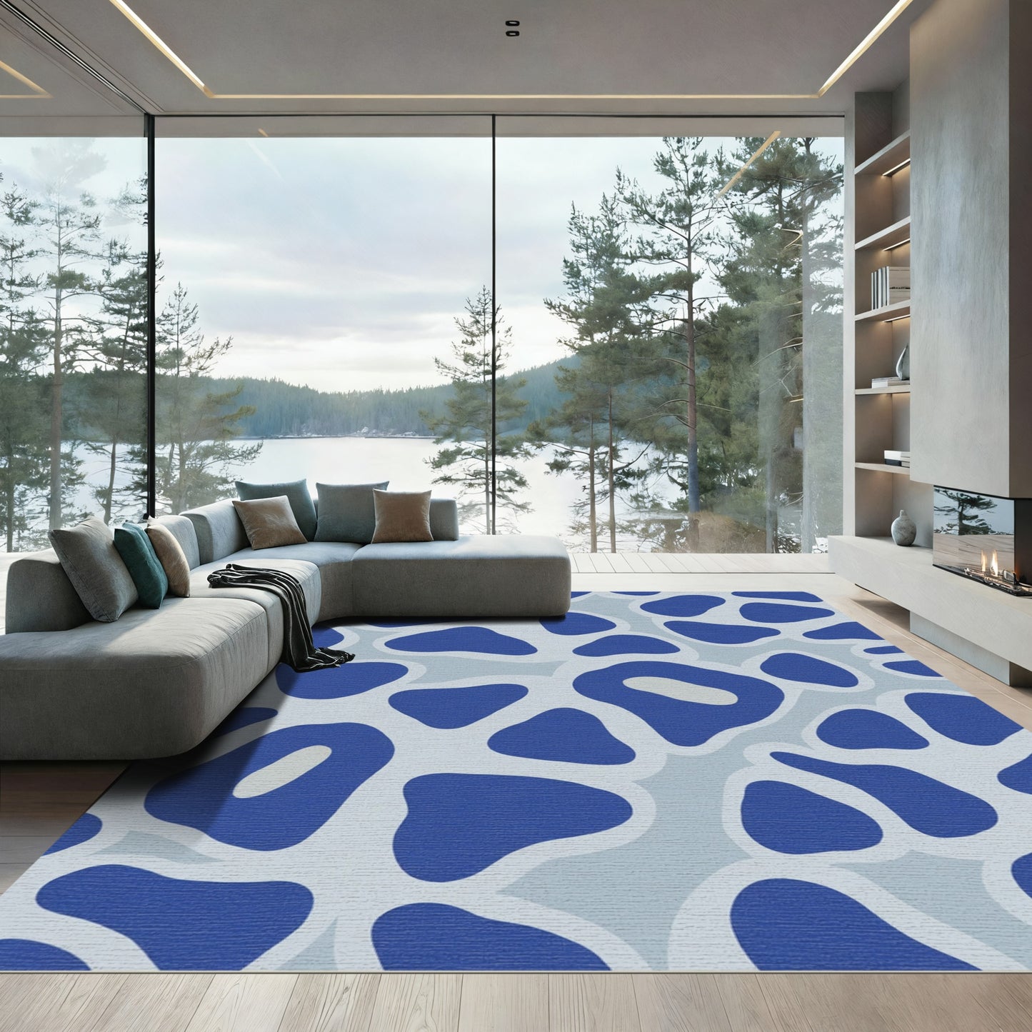Abstract Cobalt Organic Shape Rug