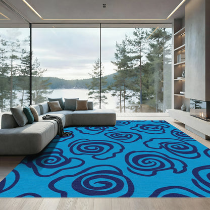 Bight Blue Swirl Rose Arrangement Rug