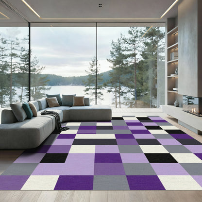 Purple Gray White Black Block Rug