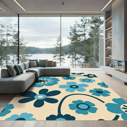 Retro Blue Floral Bloom Rug