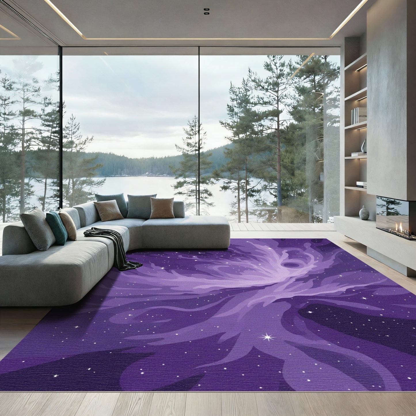 Purple Cosmic Swirl Nebula Stars Rug