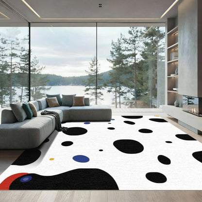 Abstract Black White Polka Dot Accents Rug