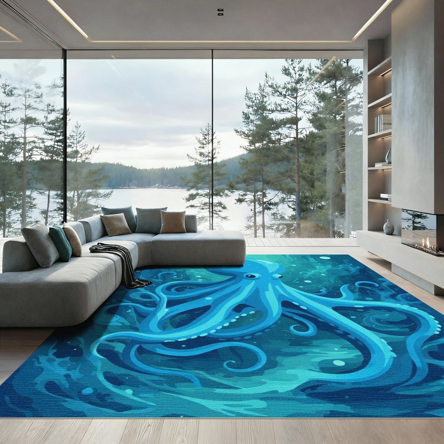 Oceanic Blue Octopus Sea Life Rug