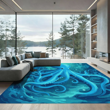 Oceanic Blue Octopus Sea Life Rug