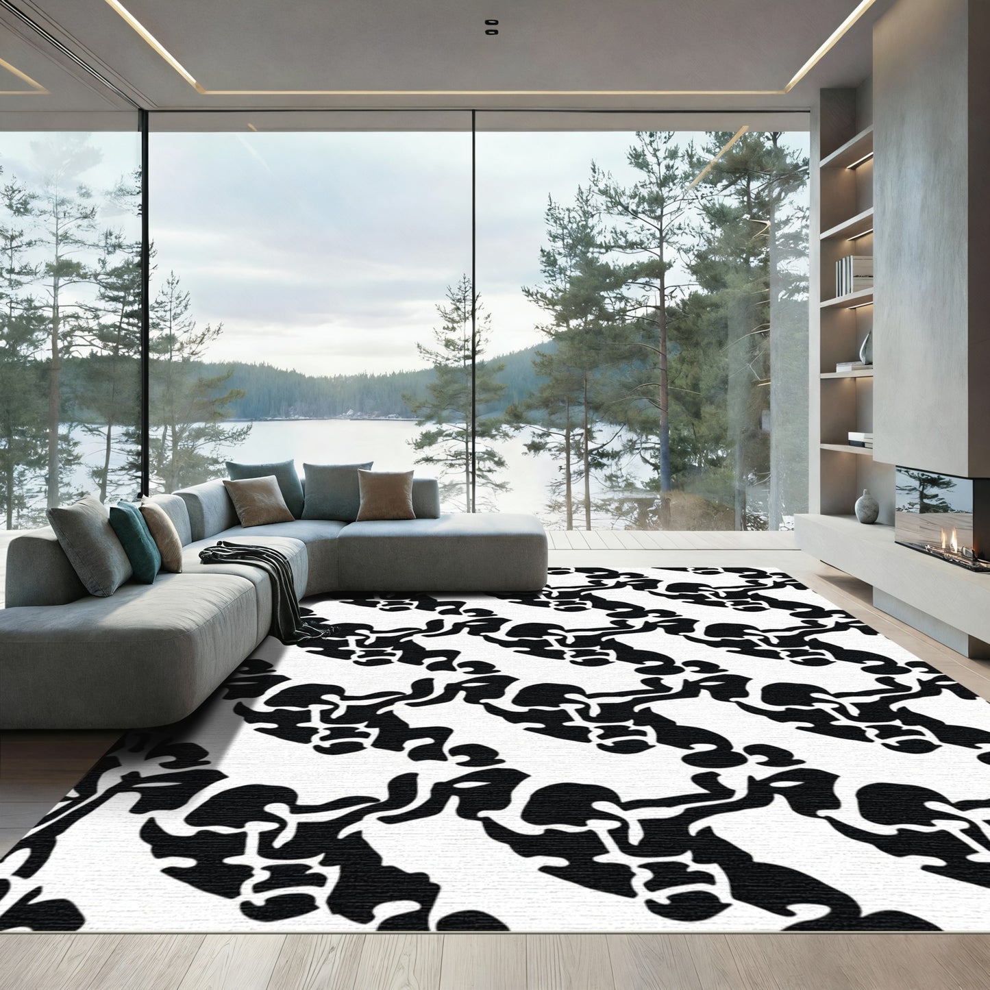 Black White Abstract Tribal Rug