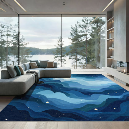Deep Blue Celestial Wave Galaxy Rug