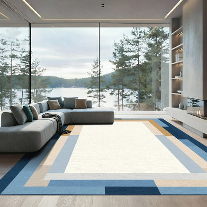 Abstract Navy Blue Layered Rectangles Rug