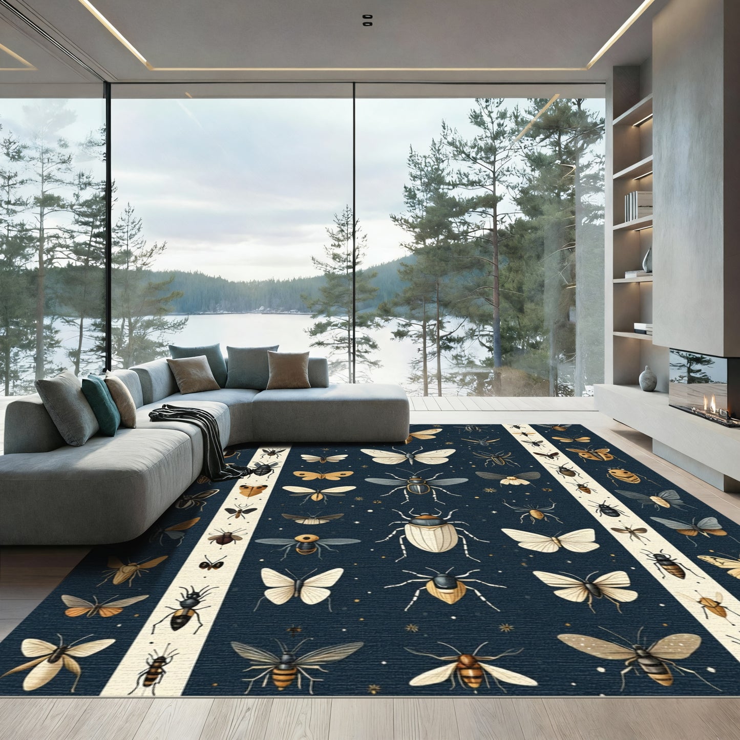 Vintage Insect Collection Dark Navy Rug