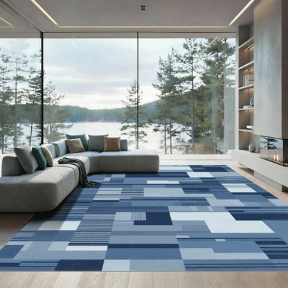 Shades of Blue Geometric Abstraction Rug