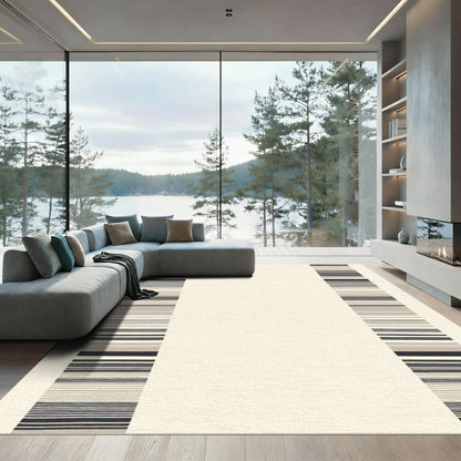 Modern Black Taupe Striped Border Rug
