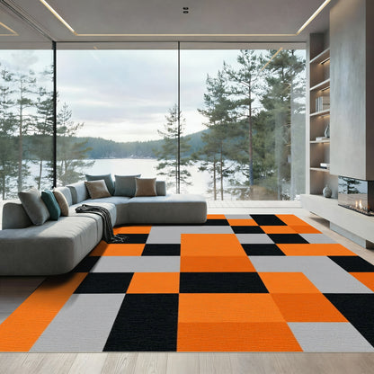 Bold Orange Black Geometric Blocks Rug