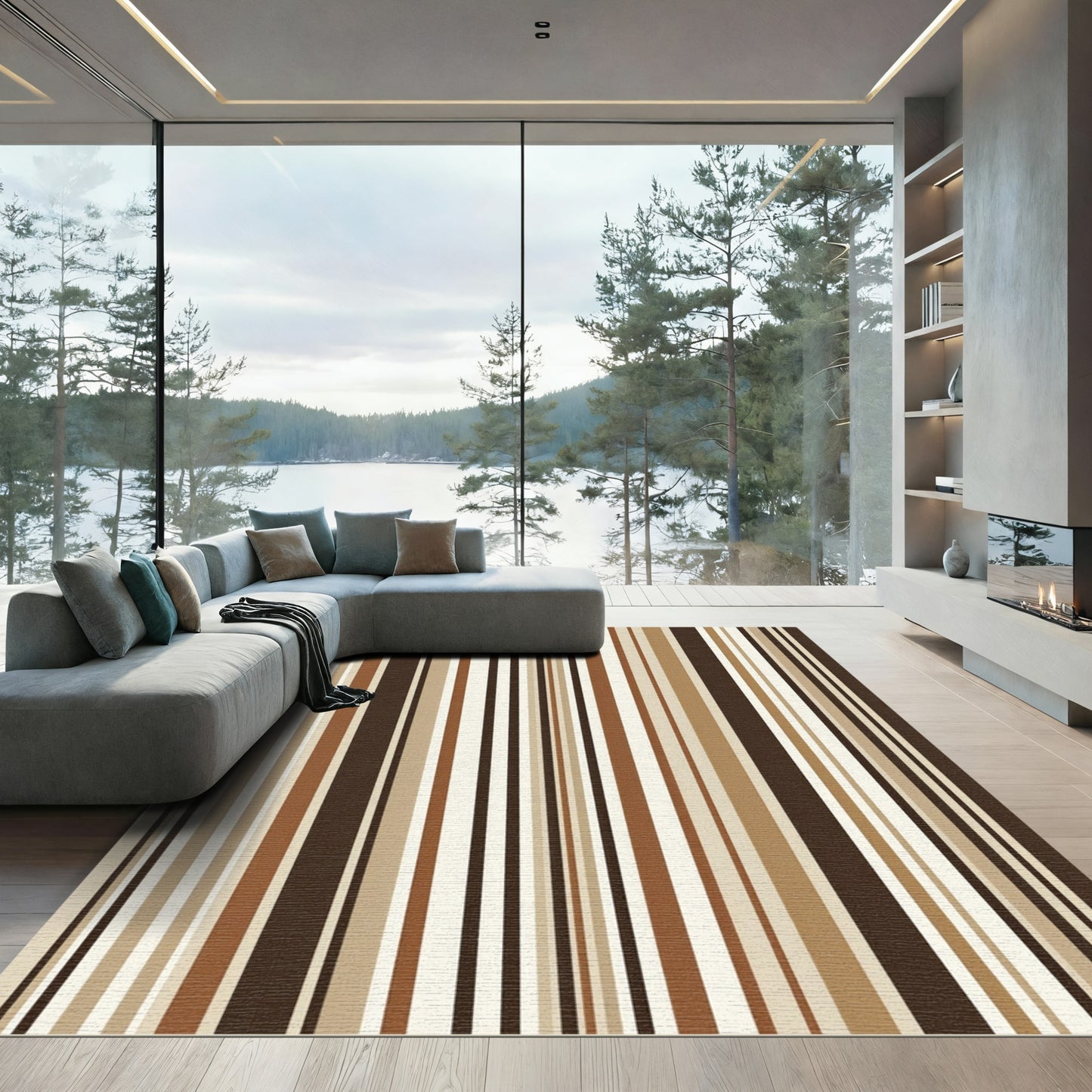 Rich Earth Tone Parallel Bands Rug