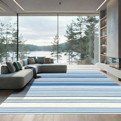 Eclectic Blue White Stripe Rug